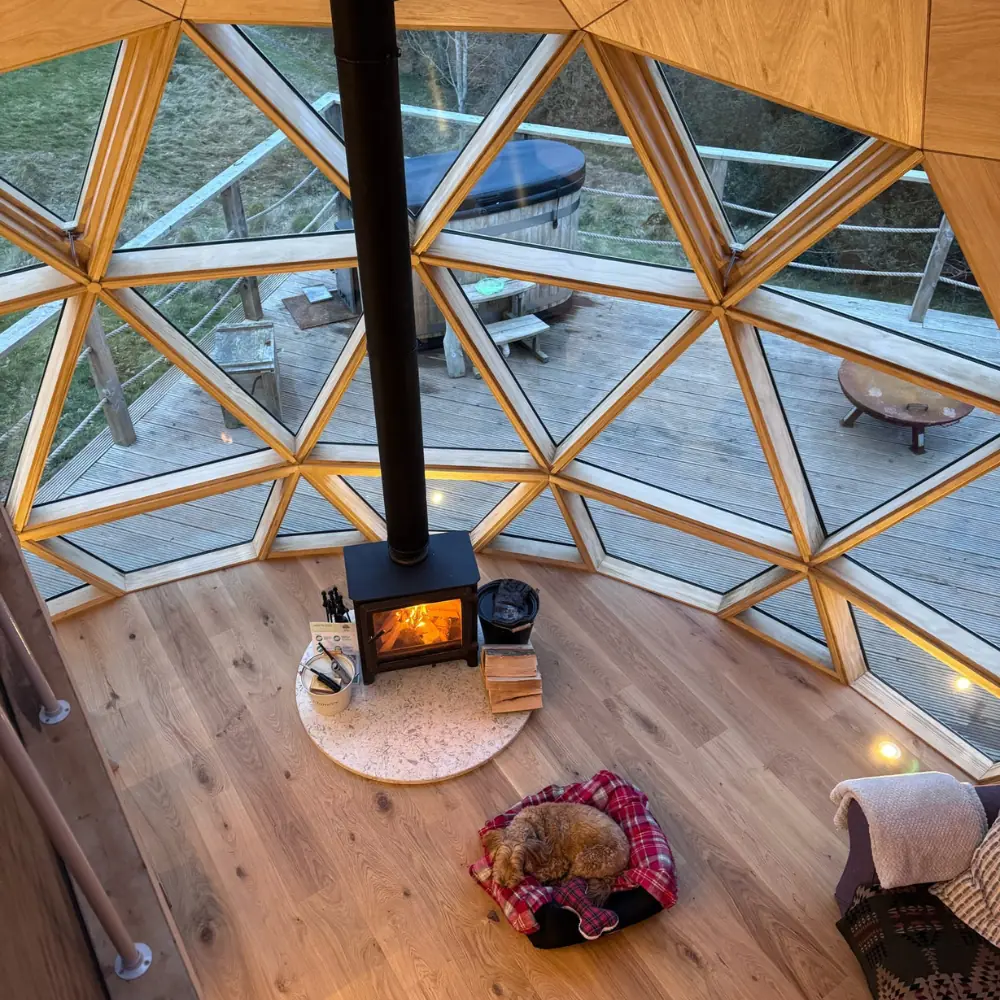 Looking down into the Nova Dome from the mezzanine at the wood burner